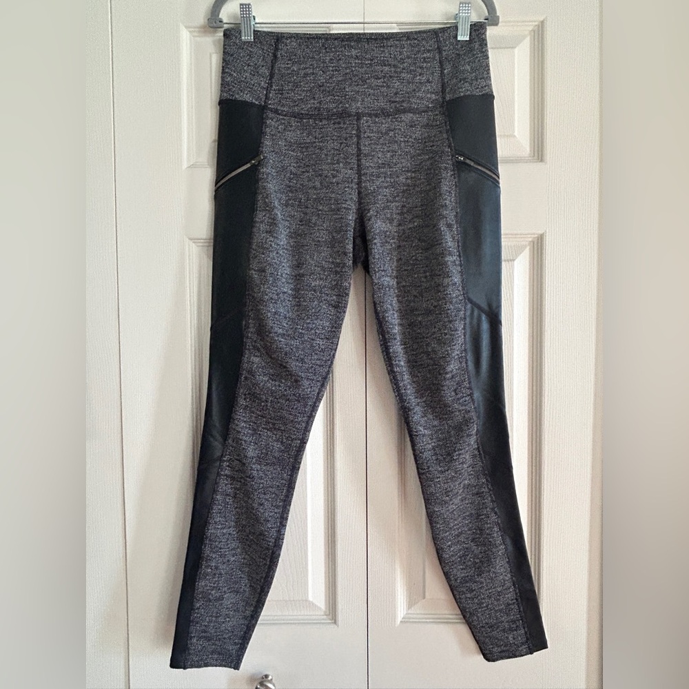 Athleta Leggings Womens Size M Black Herringbone Luxe Metro Drifter Faux Leather